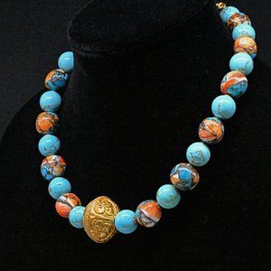 Stunning Turquoise and Gold Bead Necklace with something special
